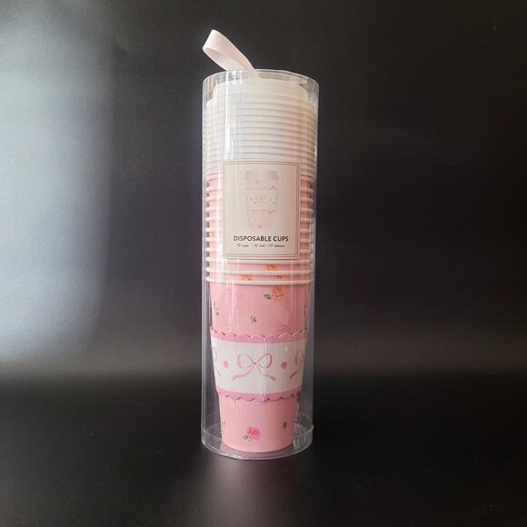 Heatherlee Chan Disposable Coffee Cups Powder Pink Bows Roses Coquette 16 oz NIP - Picture 2 of 6